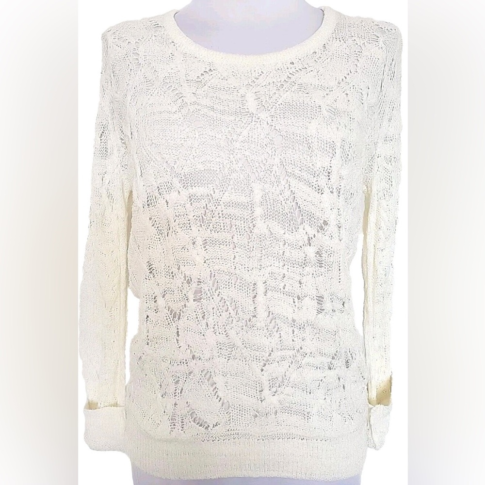 New Rag & Bone Cream Open Knit Sweater Long Sleeve Size Large $275 retail